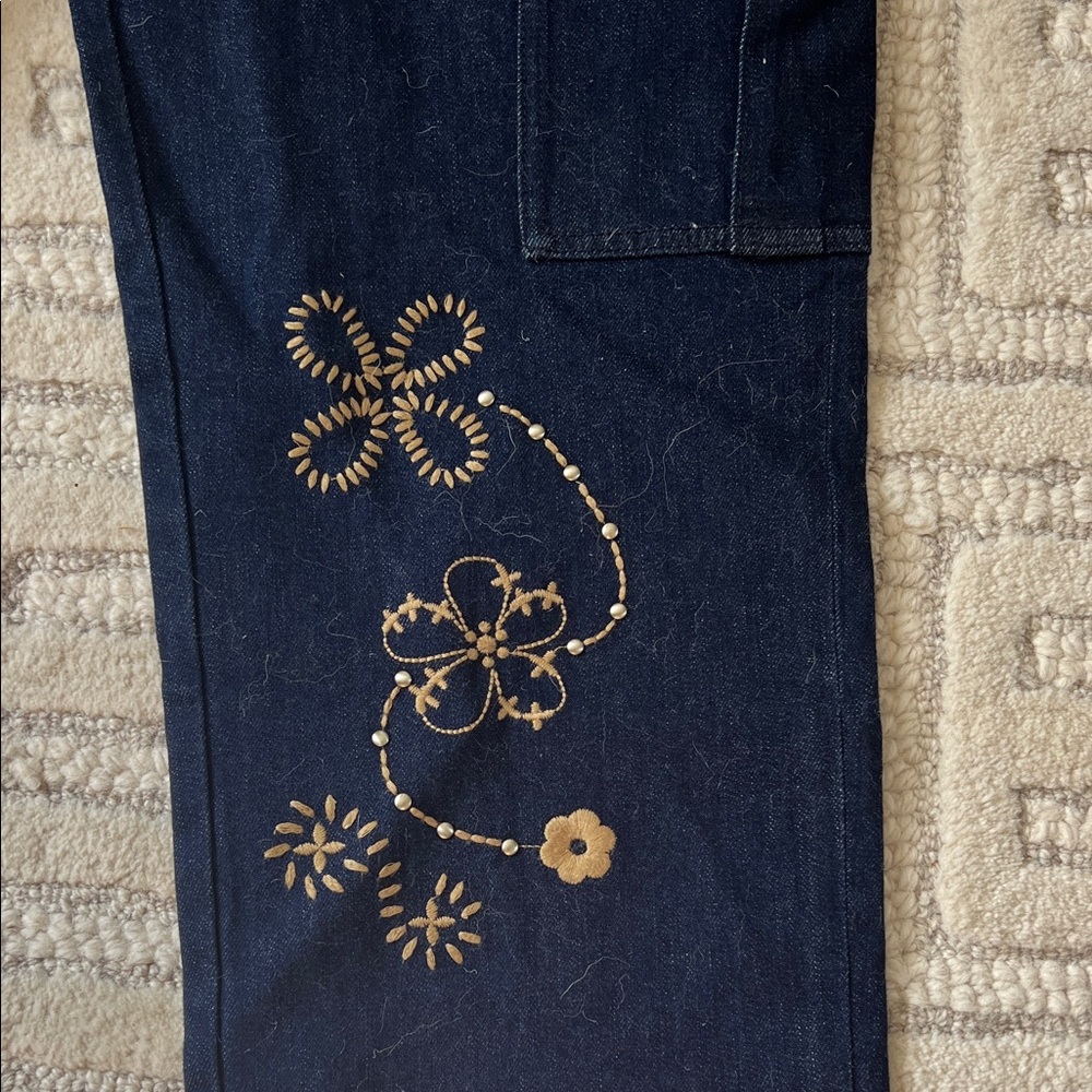 Johnny Was Dark Cargo Blue Jeans with  Patch detail - Picture 8 of 11
